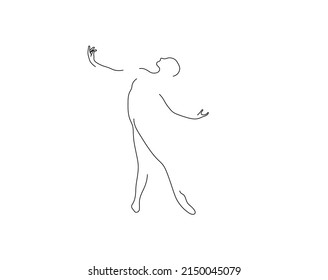 Vector isolated ballet danser man contour line silhouette drawing. Colorless black and white ballet dancer in pose outline hand drawing sketch.