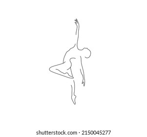 Vector isolated ballet danser man contour line silhouette drawing. Colorless black and white ballet dancer in pose outline hand drawing sketch.