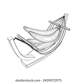 Vector aislado bananas manojo incoloro negro y blanco contorno línea fácil de dibujo. Los plátanos están en un puesto. Vista isométrica.