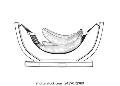 Vector aislado bananas manojo incoloro negro y blanco contorno línea fácil de dibujo. Los plátanos están en un puesto. Vista lateral.