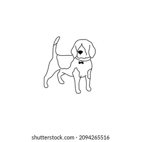 Vector isolated beagle dog simple contour drawing. Colorless contour line beagle in a collar outline sketch.