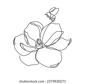 Vector isolated beautiful flower with bee bumblebee one single contemporary line art colorless black and white contour line easy drawing	