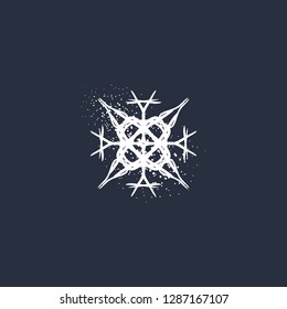 Vector isolated beautiful snowflake, stylized white ink drawing, simple brush paint, ornate star, holiday symbol. Stylish postcard or single apparel