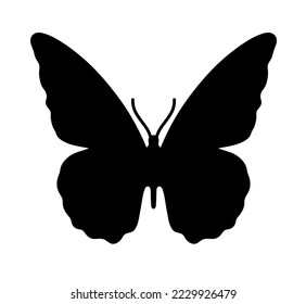 Vector aislado hermosa mariposa simétrica con alas grandes esténcil de forma de silueta de contorno blanco y negro incoloro