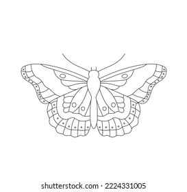 Vector isolated beautiful symmetrical ornate butterfly colorless black and white contour line easy drawing