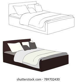 vector, isolated bed, sketch