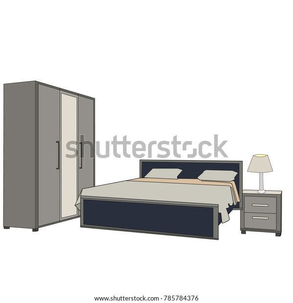 Vector Isolated Bedroom Bed Wardrobe Set Stock Vector Royalty