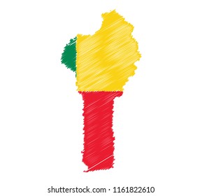 Vector of isolated Benin map with the flag. Engraving style hatching pen pencil painting illustration concept.