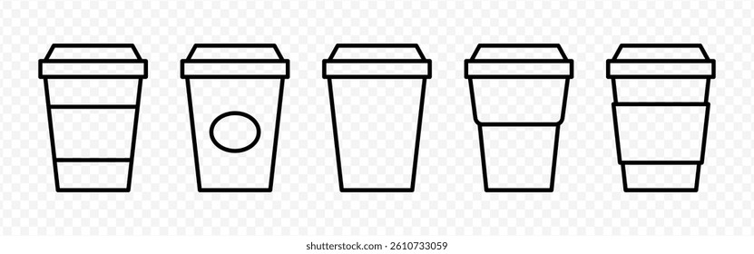 Vector isolated Beverage Cup icon set in black outline