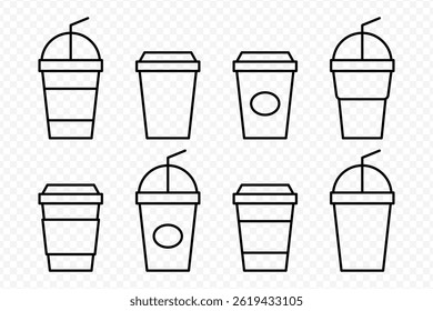 Vector isolated Beverage Cup icon set in black outline