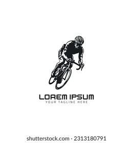 Vector isolated bicycle icon. Bike silhouette symbol with rider
