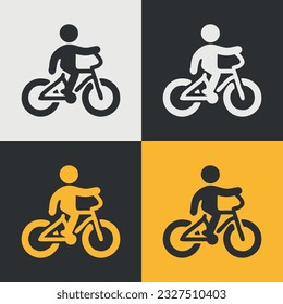 Vector isolated bicycle icon on a black background. Cycle silhouette pictogram with rider on road sign.