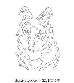 Vector isolated big dog ro wolf head portrait front view colorless black and white thin line stencil template for cutting