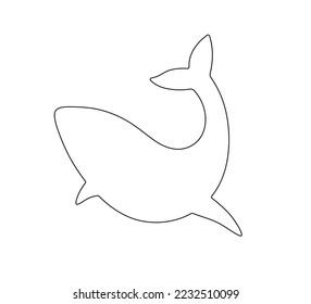 Vector isolated big fish underwater colorless black and white closed line contour stencil template for cutting