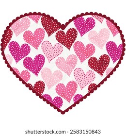 Vector isolated big heart with colorful pattern dotted hearts on transparent background