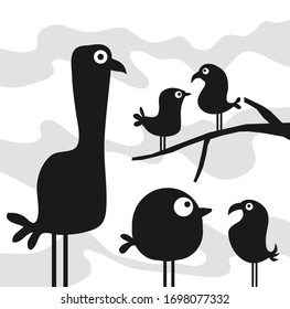 Vector isolated birds on line black silhouette, vector art, illusration cartoon