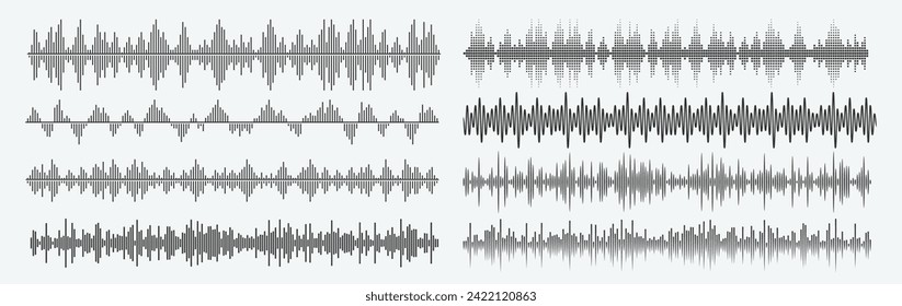 Vector Isolated Black Equalizer Sound Waves on Grey Background