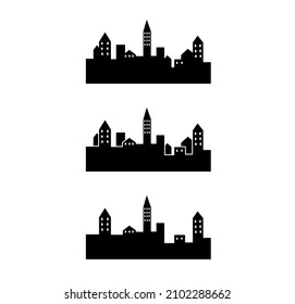 Sihouette de ciudad, ciudad, casas aisladas de vectores rellenos de negro