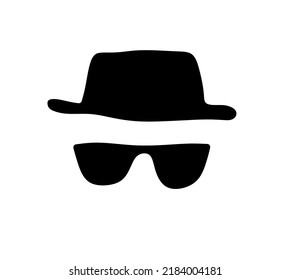 Vector isolated black hat and black sunglasses set colorless black outline silhouette shadow