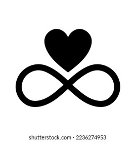 Vector isolated black hearts and infinity symbol colorless black and white contour silhouette shadow shape stencil