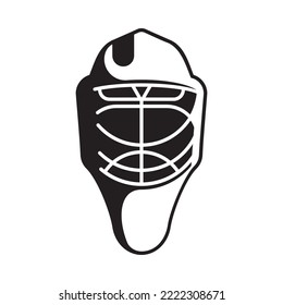 Vector isolated black ice hockey goalie helmet or mask on white background. Sport symbol.