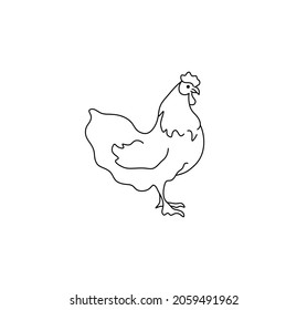 Pollo dibujado en línea negra aislado por vectores. Dibujo de silueta de pollo de gallina blanco y negro sin color.