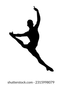 Vector isolated black outline of a male balleron on a white background in a ballet jump gran jet