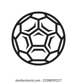 Vector isolated black outline soccer ball with spikes on white background. Football symbol.