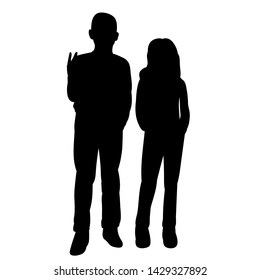 vector isolated black silhouette of a boy and a girl on white background