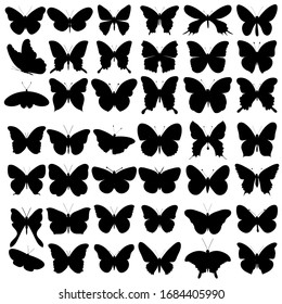 vector, isolated, black silhouette of a butterfly, set