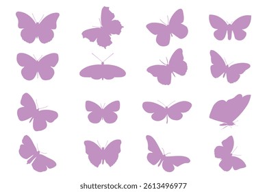 Vector, isolated, black silhouette of a butterfly, set.
