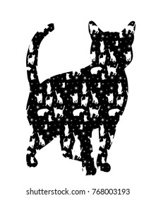 vector, isolated, black silhouette of a cat is coming