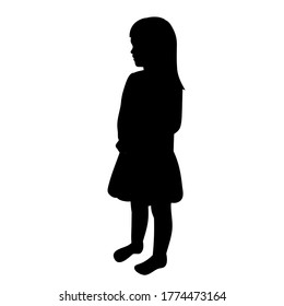 vector, isolated, black silhouette child girl in a dress