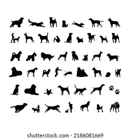 vector, isolated black silhouette of a dog, collection