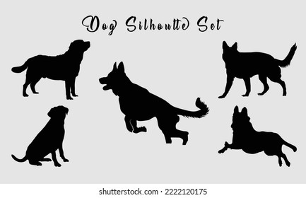 vector, isolated black silhouette of a dog, collection