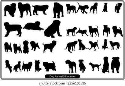 vector, isolated black silhouette of a dog, collection
