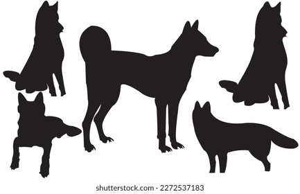 vector isolated black silhouette of a dog collection