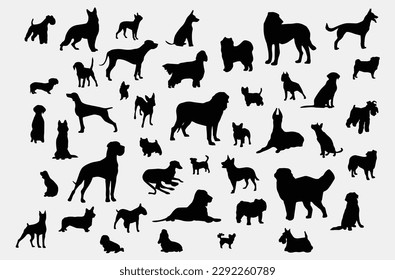 vector, silueta negra aislada de un perro, colección