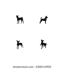 vector, isolated black silhouette of a dog, collection.Collection of vector silhouette of dogs, from small to big. Symbol of animal and pet.Vector silhouette of dog on white background.