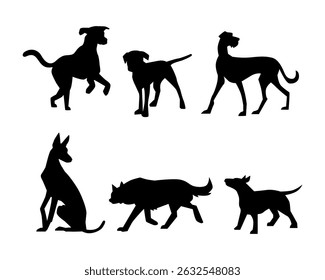 vector, isolated black silhouette of a dog, collection