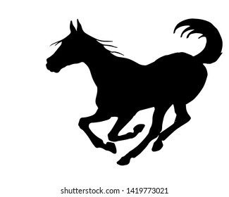 vector isolated black silhouette of a galloping horse on white background
