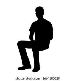 Vector, Isolated, Black Silhouette Man, Sitting, Guy