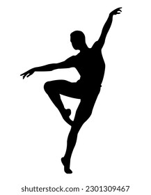 Vector isolated black silhouette on a white background of a male dancer in a ballet jump.