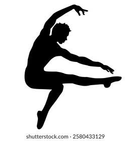 Vector isolated black silhouette on a white background of a man in a dance jump.