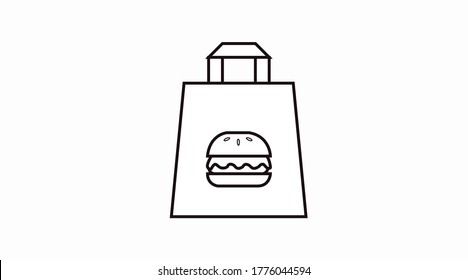 Vector Isolated Black And White Burger Take Away Bag Icon Or Sign