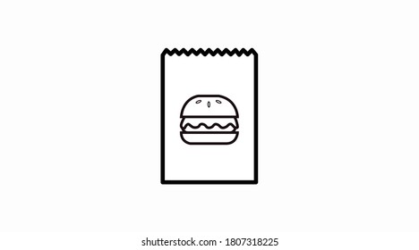 Vector Isolated Black and White Burger Take Away Bag Icon or Sign