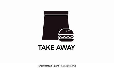 Vector Isolated Black and White Burger Take Away Bag Icon or Sign