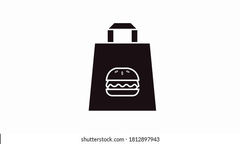 Vector Isolated Black And White Burger Take Away Bag Icon Or Sign