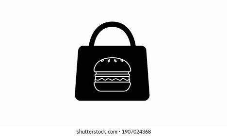 Vector Isolated Black and White Burger Take Away Bag Icon or Sign