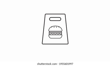 Vector Isolated Black and White Burger Take Away Bag Icon or Sign